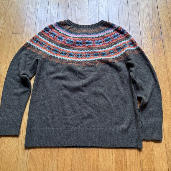 Talbots Size M Gray Multicolor Tweed Fair Isle Knit Long Sleeve Crewneck Sweater - Picture 11 of 13